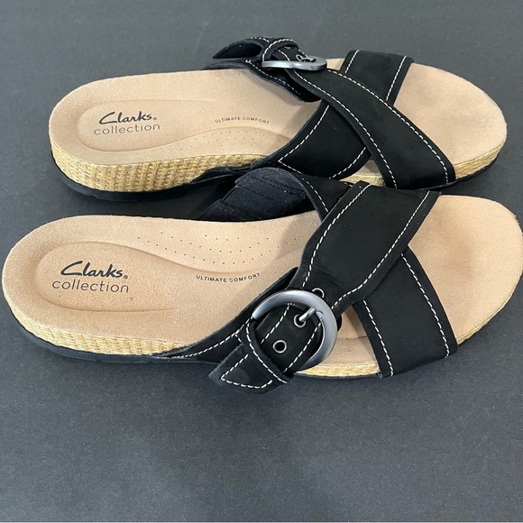 Clark’s Collection Black Reileigh Leatger Slip On Sandals - Picture 7 of 16